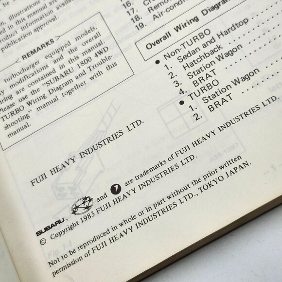 Subaru 1600 1800 Wiring Diagram Troubleshooting Manual 1984 Fuji Heavy Ind - Picture 4 of 4
